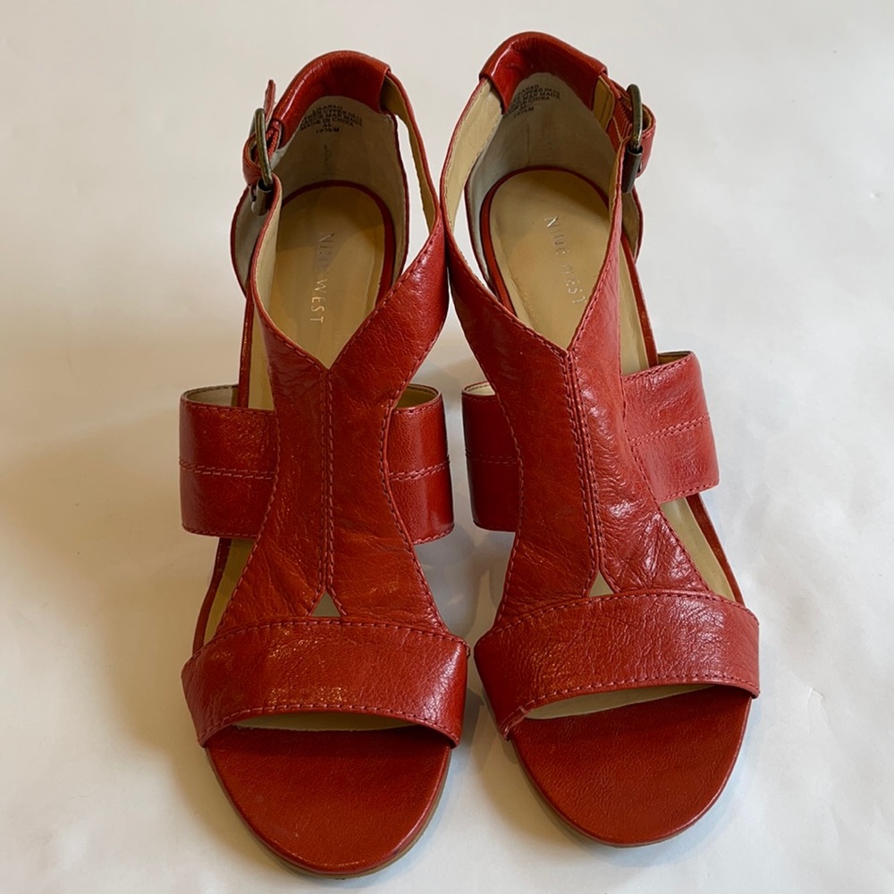 NINE WEST Red Heeled Sandals, 10 1/2 M